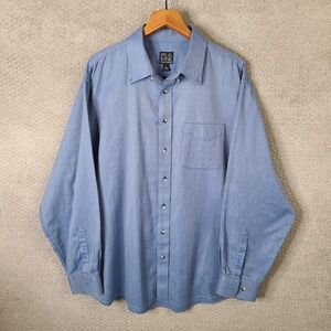 Jos A Bank Travelers Collection Shirt Mens XL Blue Herringbone Heavy Button Down